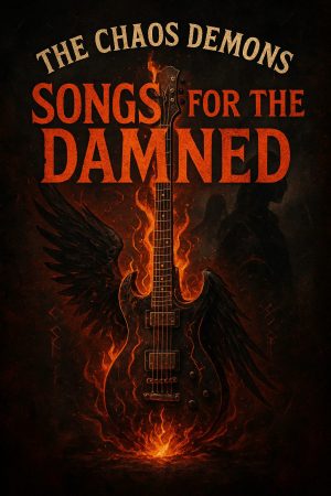 Cover of Songs for the Damned music album by the Chaos Demons showing a burning guitar with wings